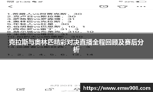 克拉斯与奥林匹精彩对决直播全程回顾及赛后分析